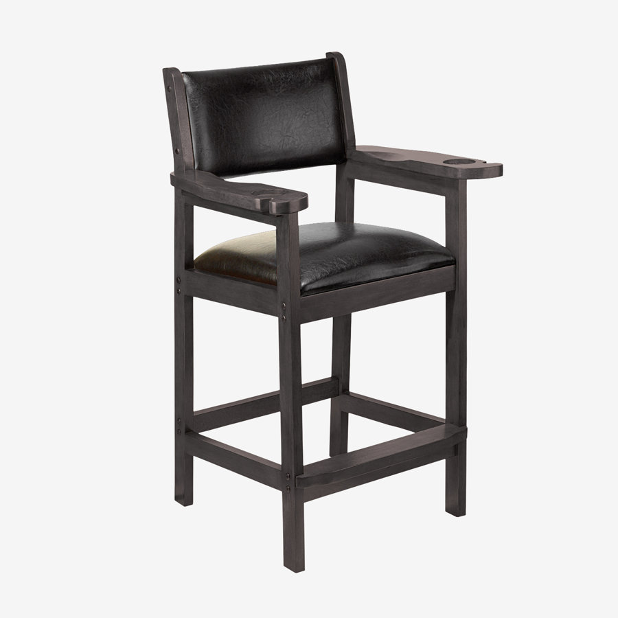 American Heritage Spectator Chair – Padded Leather Seat, Armrests, and Built-In Cue & Drink Holder